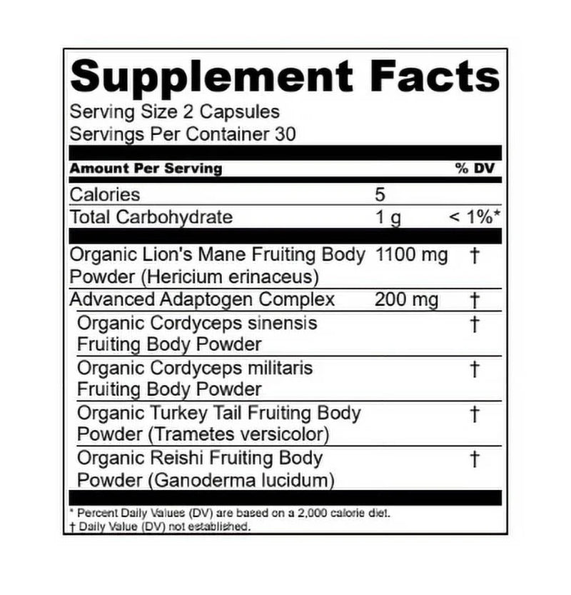 Lion’S Mane + Mushroom Blend with Cordyceps, Turkey Tail, and Reishi - for Cognitive Health and Gut Health | by - 30 Servings