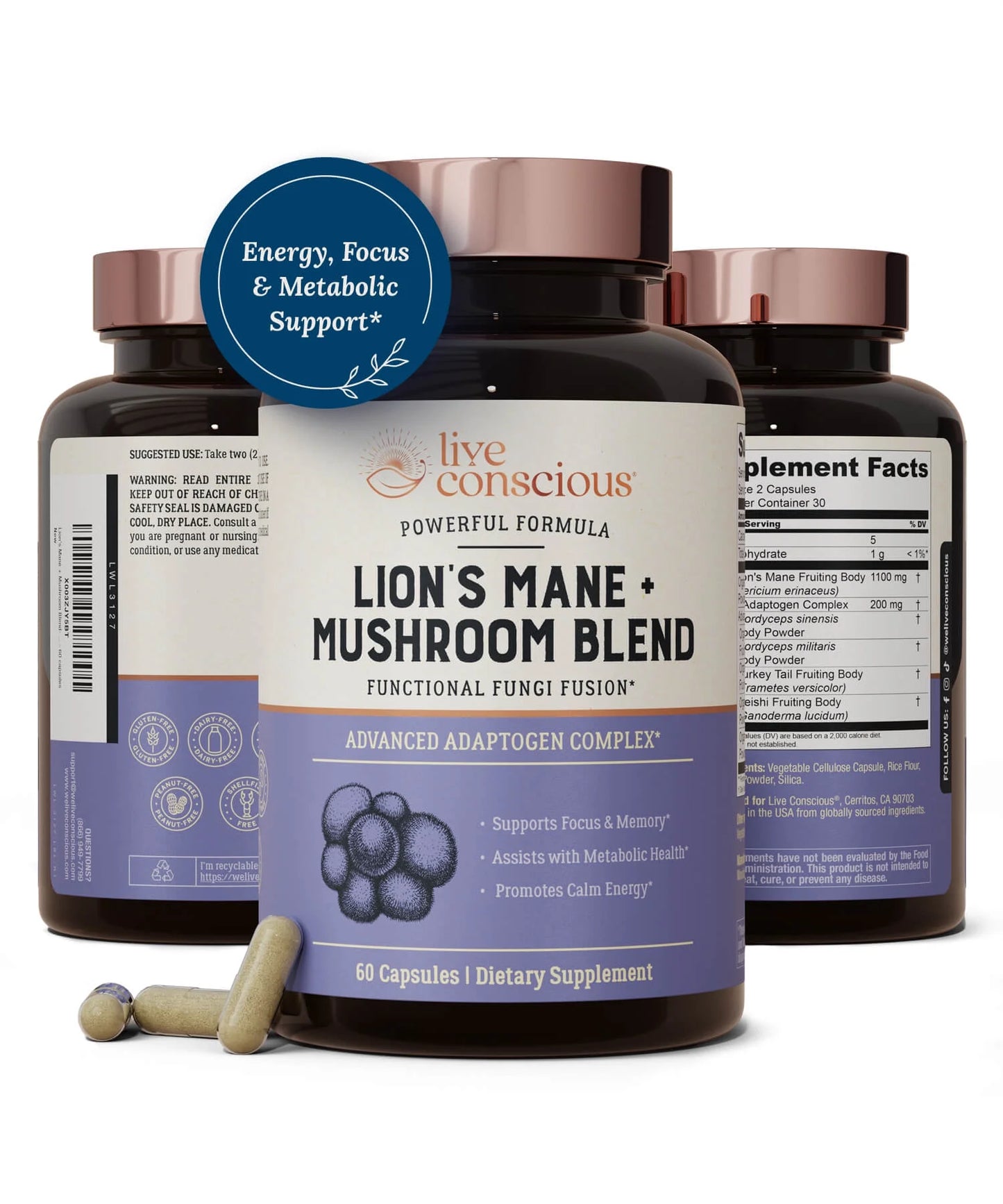 Lion’S Mane + Mushroom Blend with Cordyceps, Turkey Tail, and Reishi - for Cognitive Health and Gut Health | by - 30 Servings