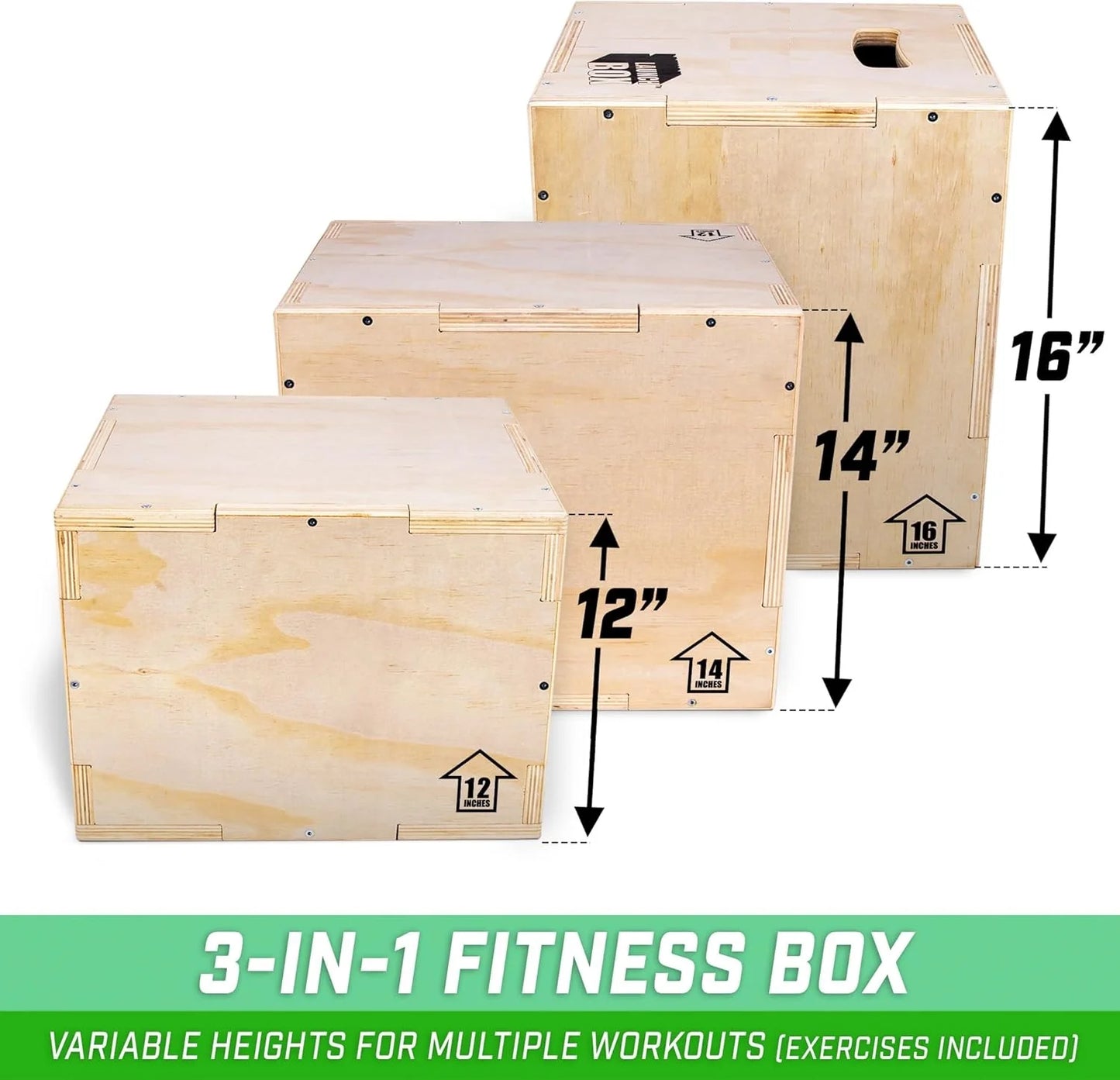 Fitness 3-In-1 Plyo Jump Box - Small, Standard, or XL - Launch Box Exercises for All Skill Levels