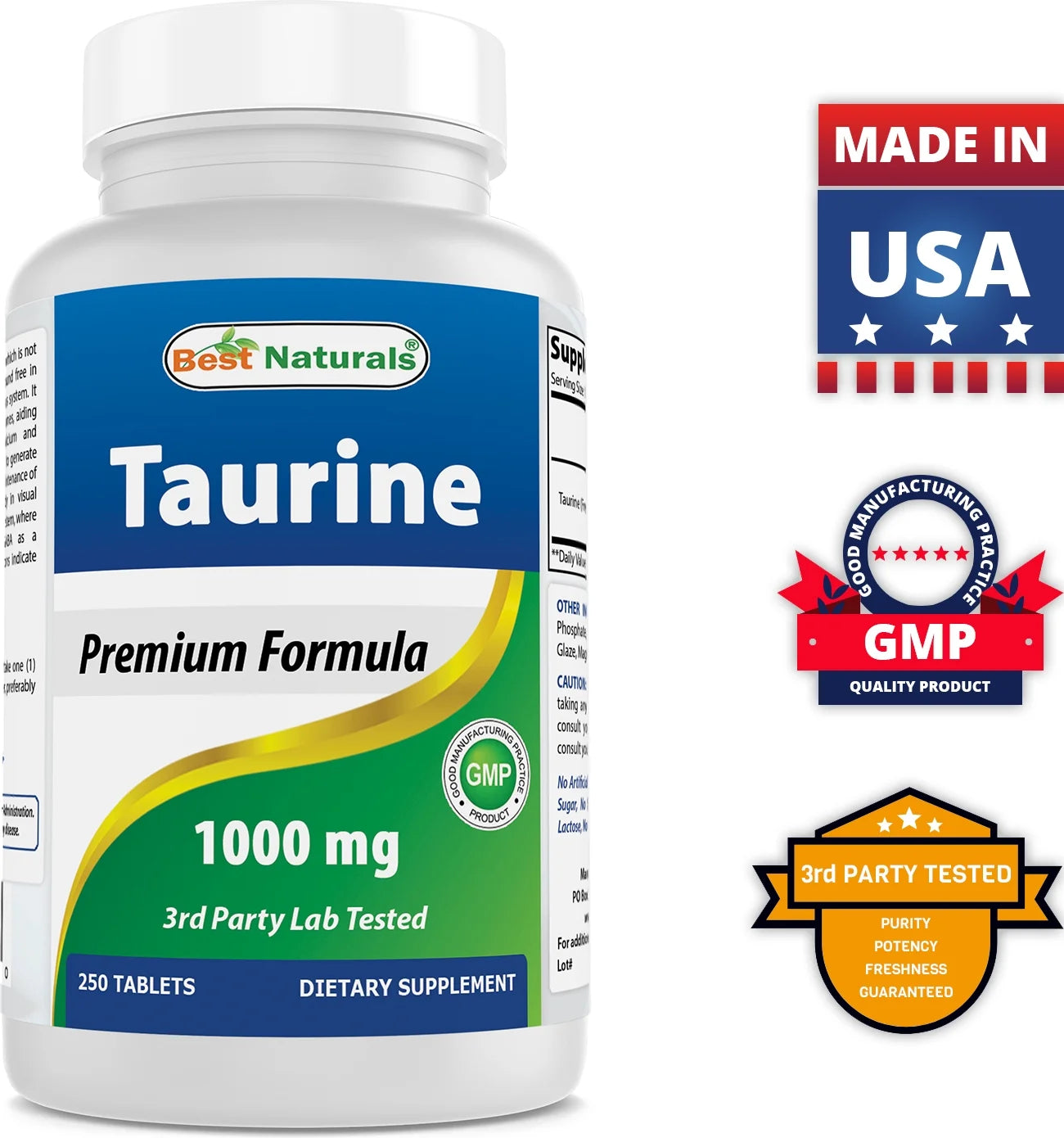 Taurine 1000 Mg 250 Tablets | Supports Eye Health, Healthy Cellular Activity & Cardiovascular Health