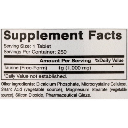 2 Pack  Taurine 1000 Mg 250 Tablets | Supports Eye Health, Healthy Cellular Activity & Cardiovascular Health