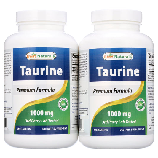 2 Pack  Taurine 1000 Mg 250 Tablets | Supports Eye Health, Healthy Cellular Activity & Cardiovascular Health