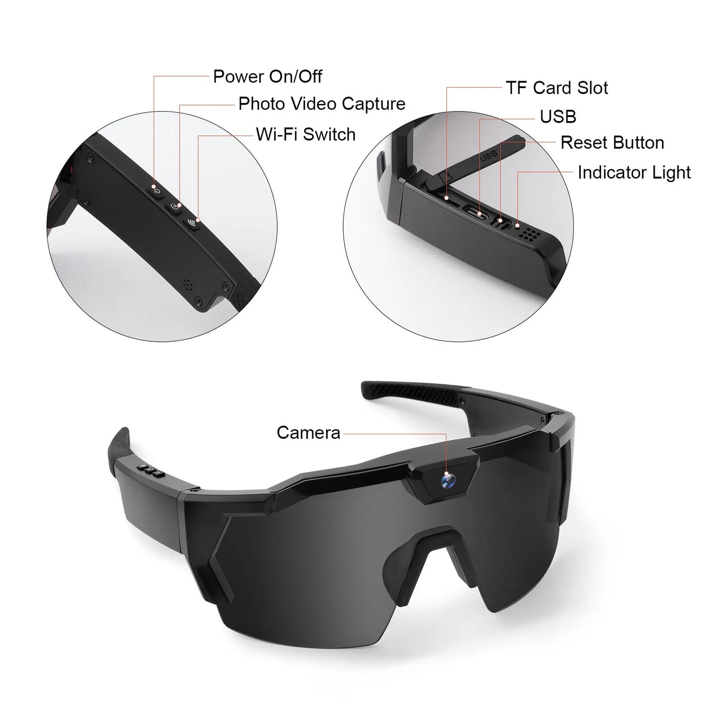 Cycling Action Sunglasses 64G ROM Sport Camera Sunglasses Sports Wearable Glasses Suitable for Men and Women
