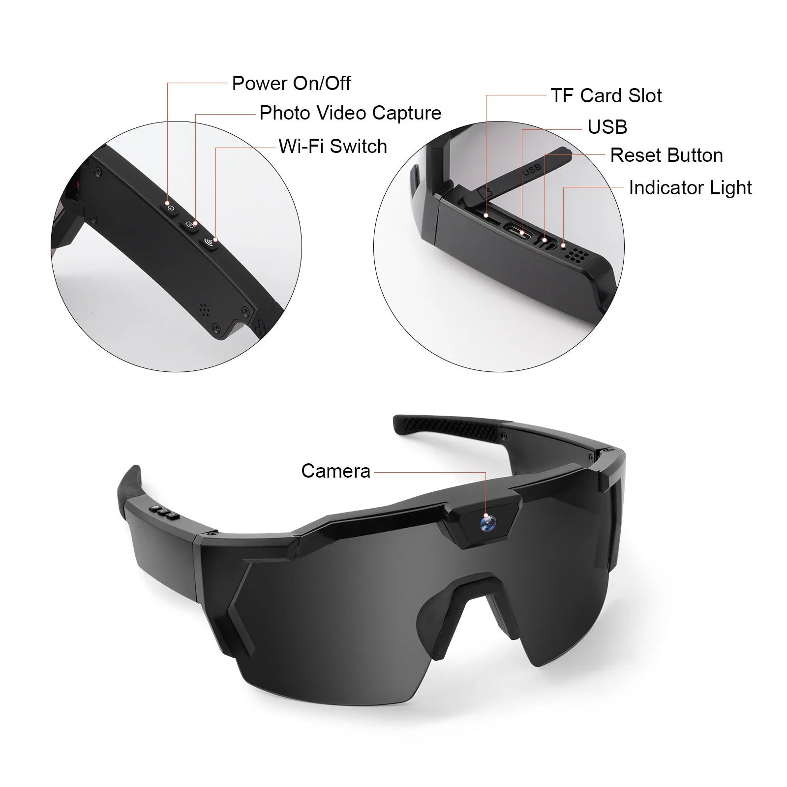 Cycling Action Sunglasses 64G ROM Sport Camera Sunglasses Sports Wearable Glasses Suitable for Men and Women