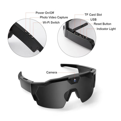 Cycling Action Sunglasses 64G ROM Sport Camera Sunglasses Sports Wearable Glasses Suitable for Men and Women