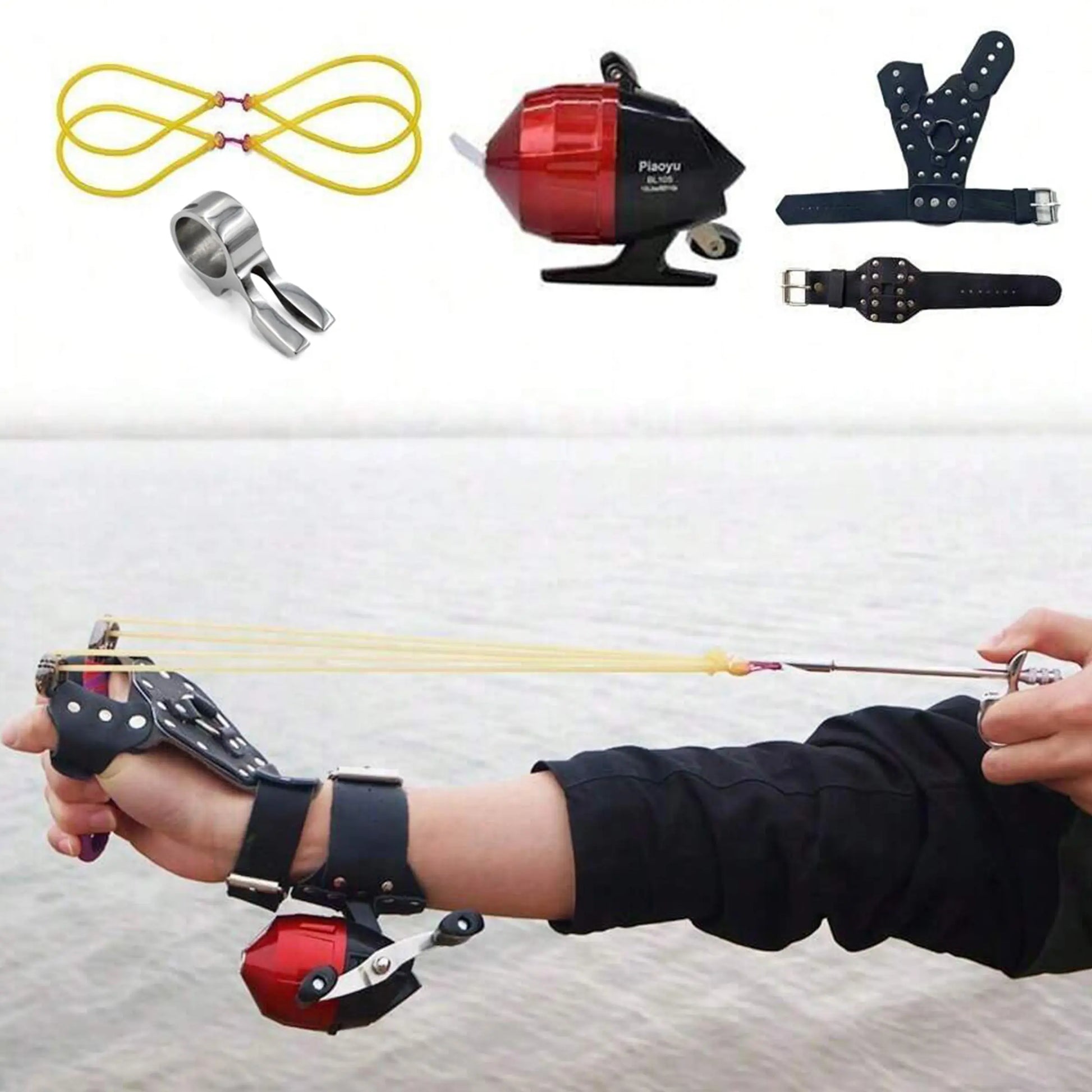 Ultimate Outdoor Sports Shooting and Fishing Set - Complete Bowfish Kit with Reel, Fish Wheel, and Safety Gear