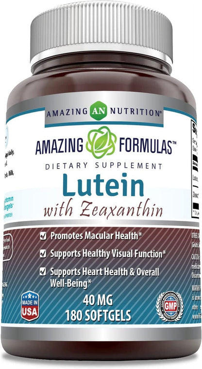 Lutein 40Mg with Zeaxanthin 1600 Mcg Supplements - 180 Softgels- Supports Eye Health & Healthy Vision -Promotes Macular Health