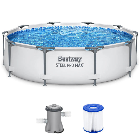 Bestway Steel Pro MAX Round Above Ground Outdoor Swimming Pool with Pump, 30-42 Inch Depth