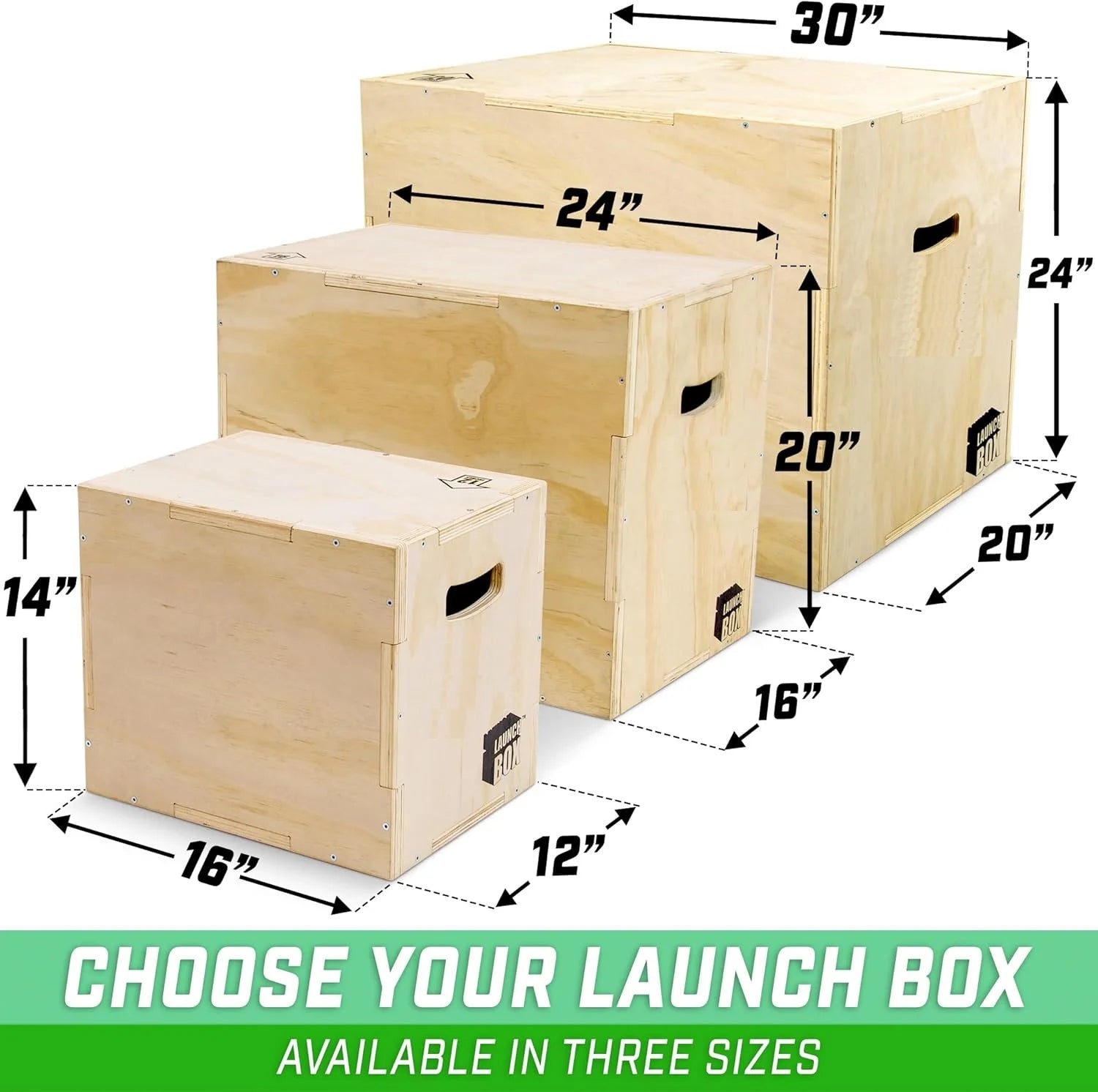 Fitness 3-In-1 Plyo Jump Box - Small, Standard, or XL - Launch Box Exercises for All Skill Levels