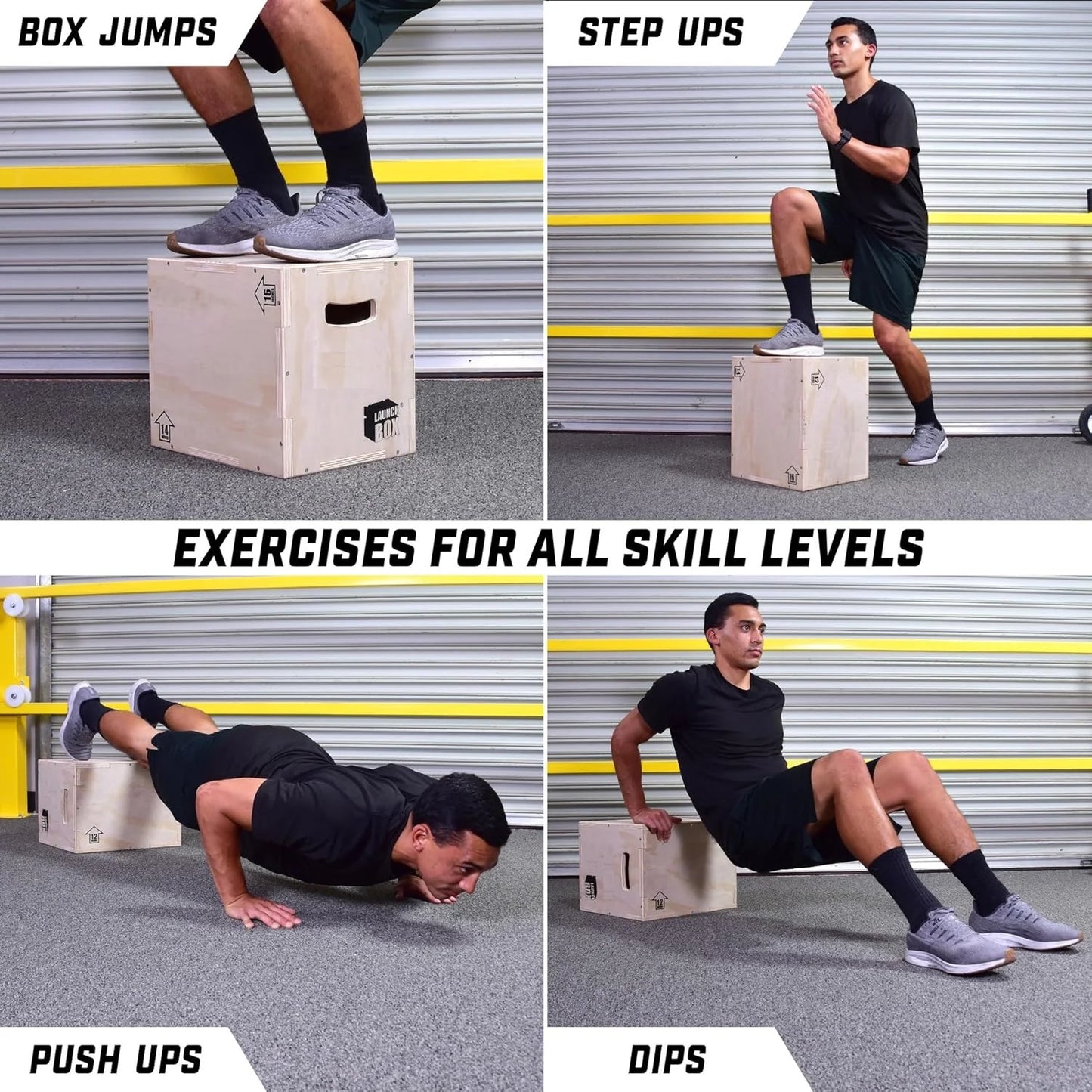 Fitness 3-In-1 Plyo Jump Box - Small, Standard, or XL - Launch Box Exercises for All Skill Levels