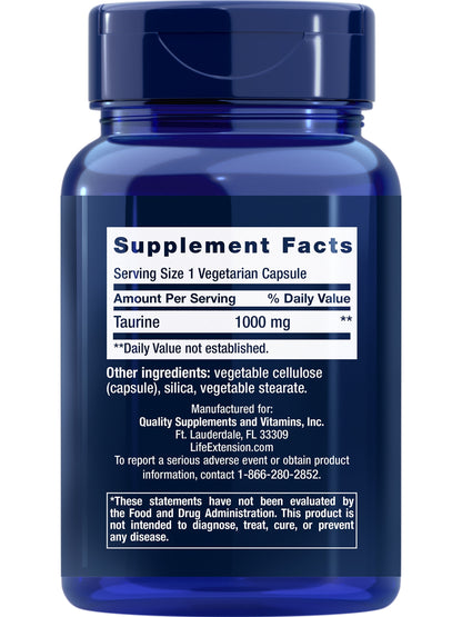 Taurine, Pure Taurine Amino Acid Supplement, Heart Health, Liver Health, Brain Health, Longevity, Muscle and Exercise, 1000 Mg Dose, Non-Gmo, Gluten-Free, 90 Vegetarian Capsules